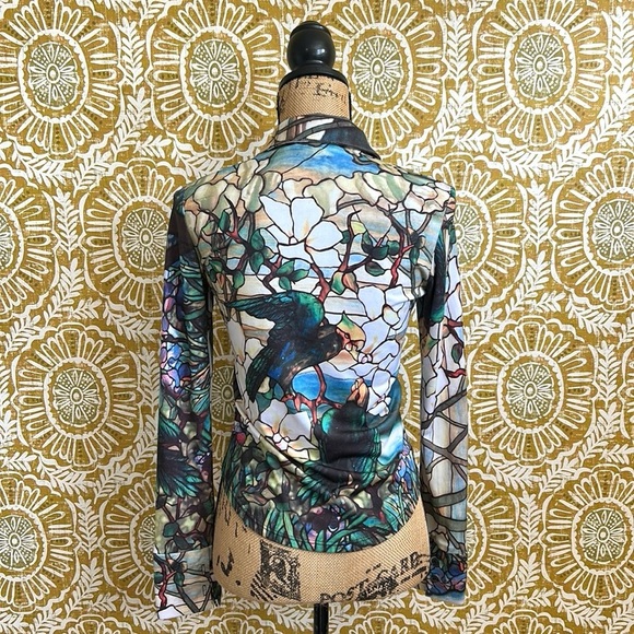 IQ Paris Vintage Stained Glass Novelty Print Made In NYC Button Down Shirt Sz S - Picture 9 of 13